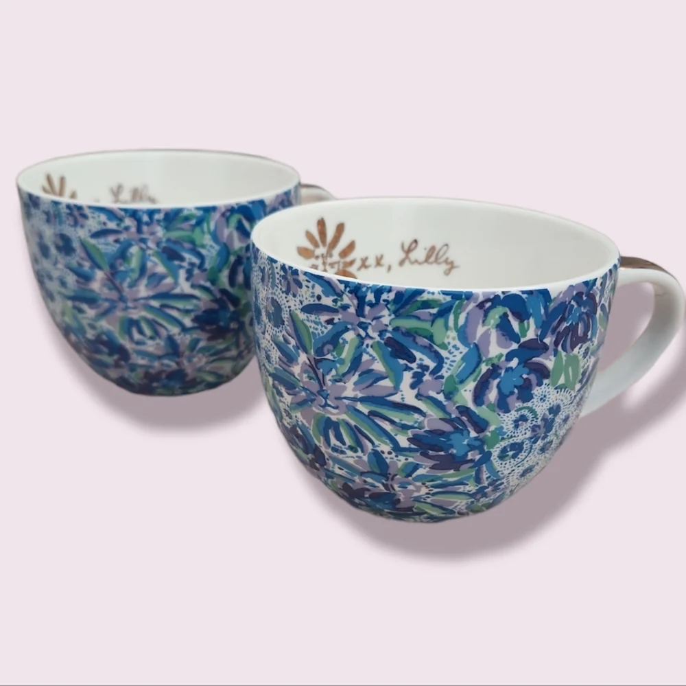 Lily Pulitzer Lion High Maintenance Blue Floral Mug Set - Picture 1 of 5